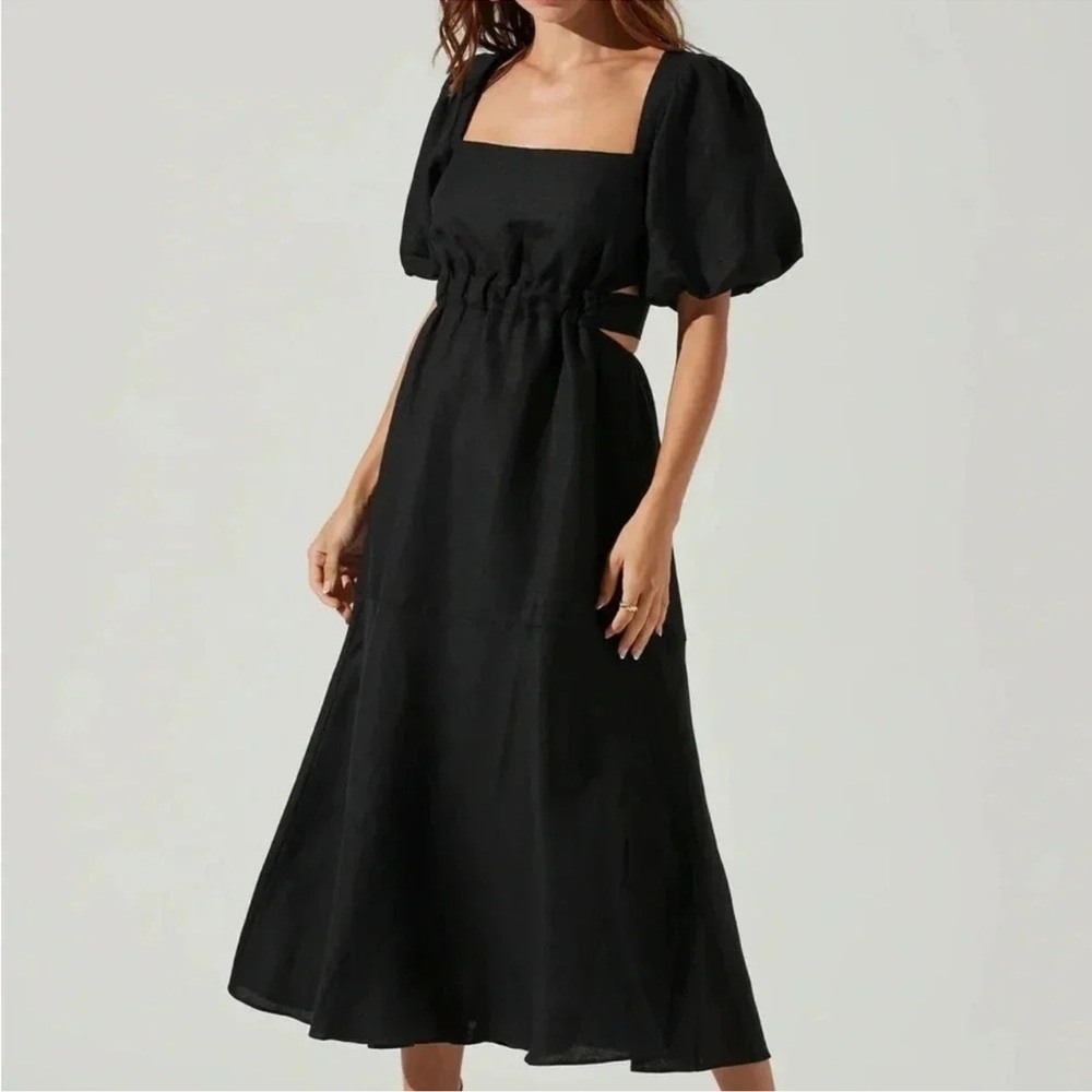 ASTR the Label Black Linen Cutout Midi Dress